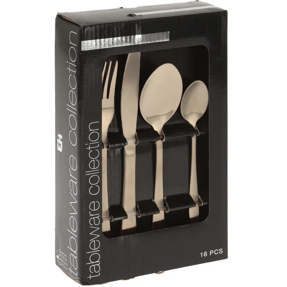 Excellent Houseware Bestekset - 16-delig - goud - RVS