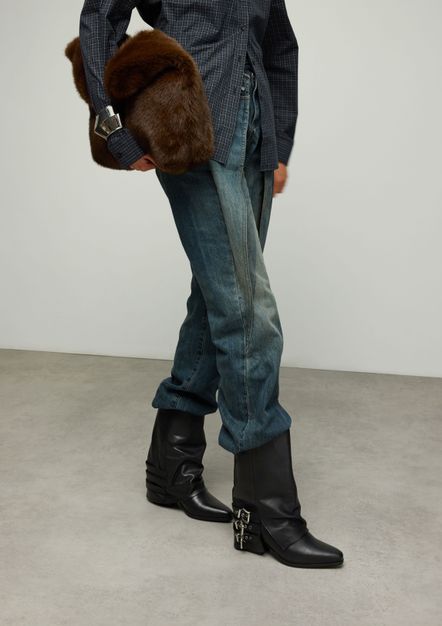 Zwarte leren biker boots met flap