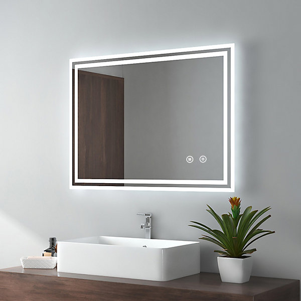 EMKE Miroir lumineux salle de bain 70x90cm, Miroir LED avec l'éclairage,Interrupteur Tactile, Anti-buée,Lumière Blanche Froide