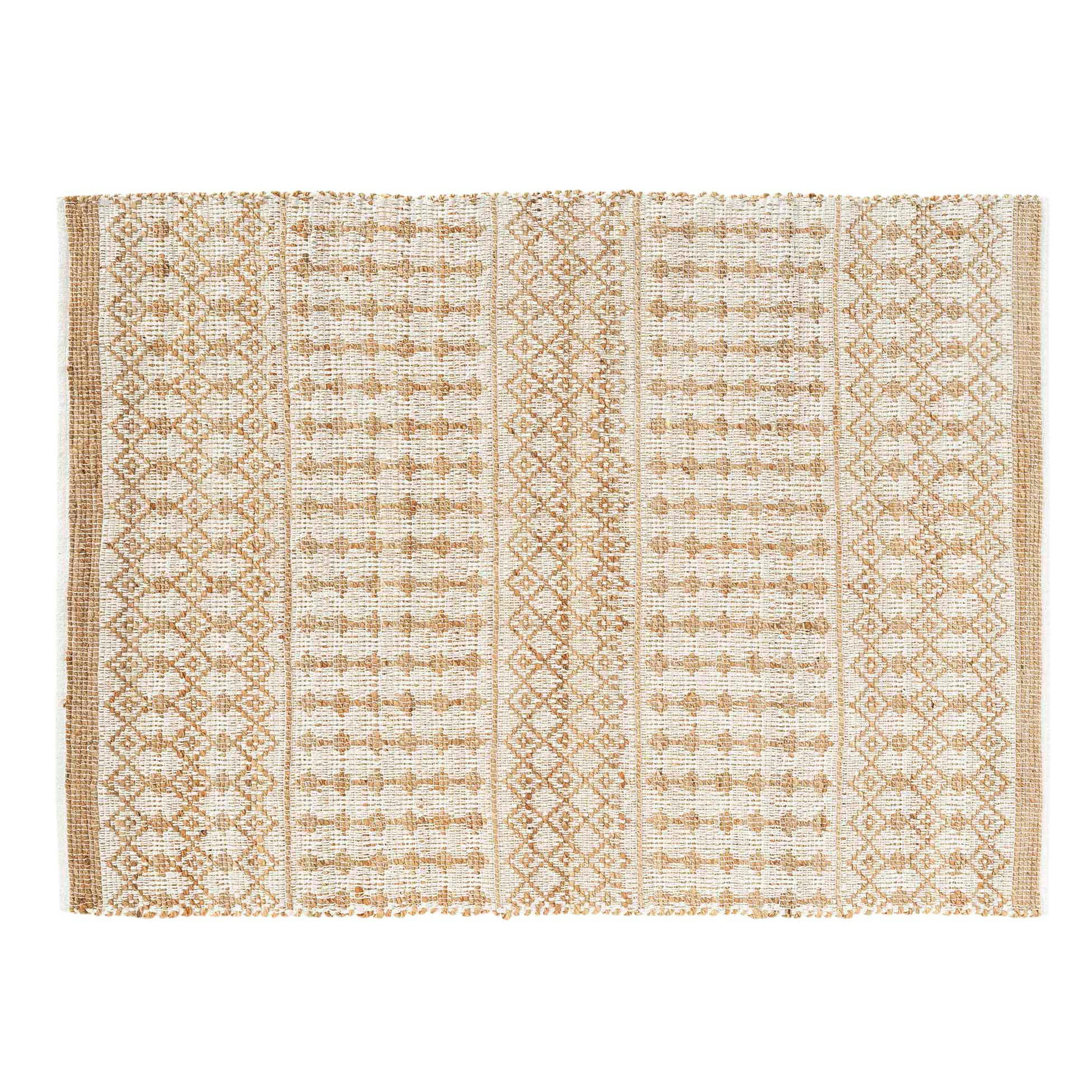 - Tapis rectangle 120x170cm en jute et coton Blanc