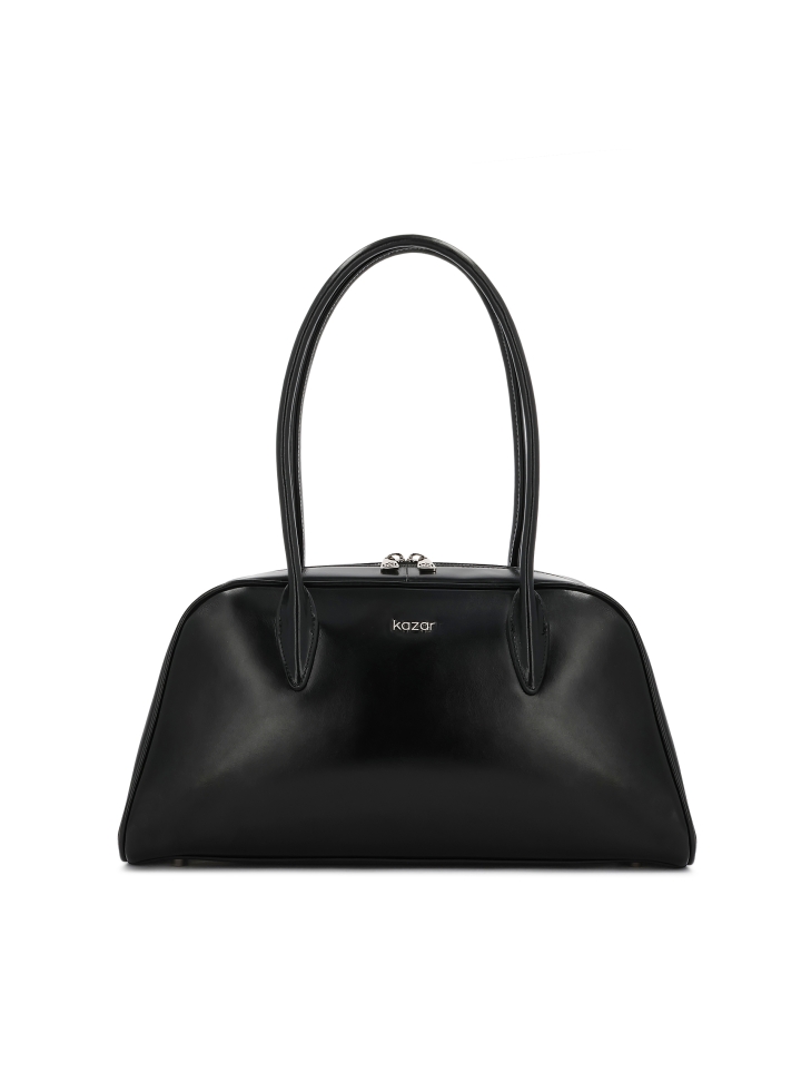 Black leather handbag