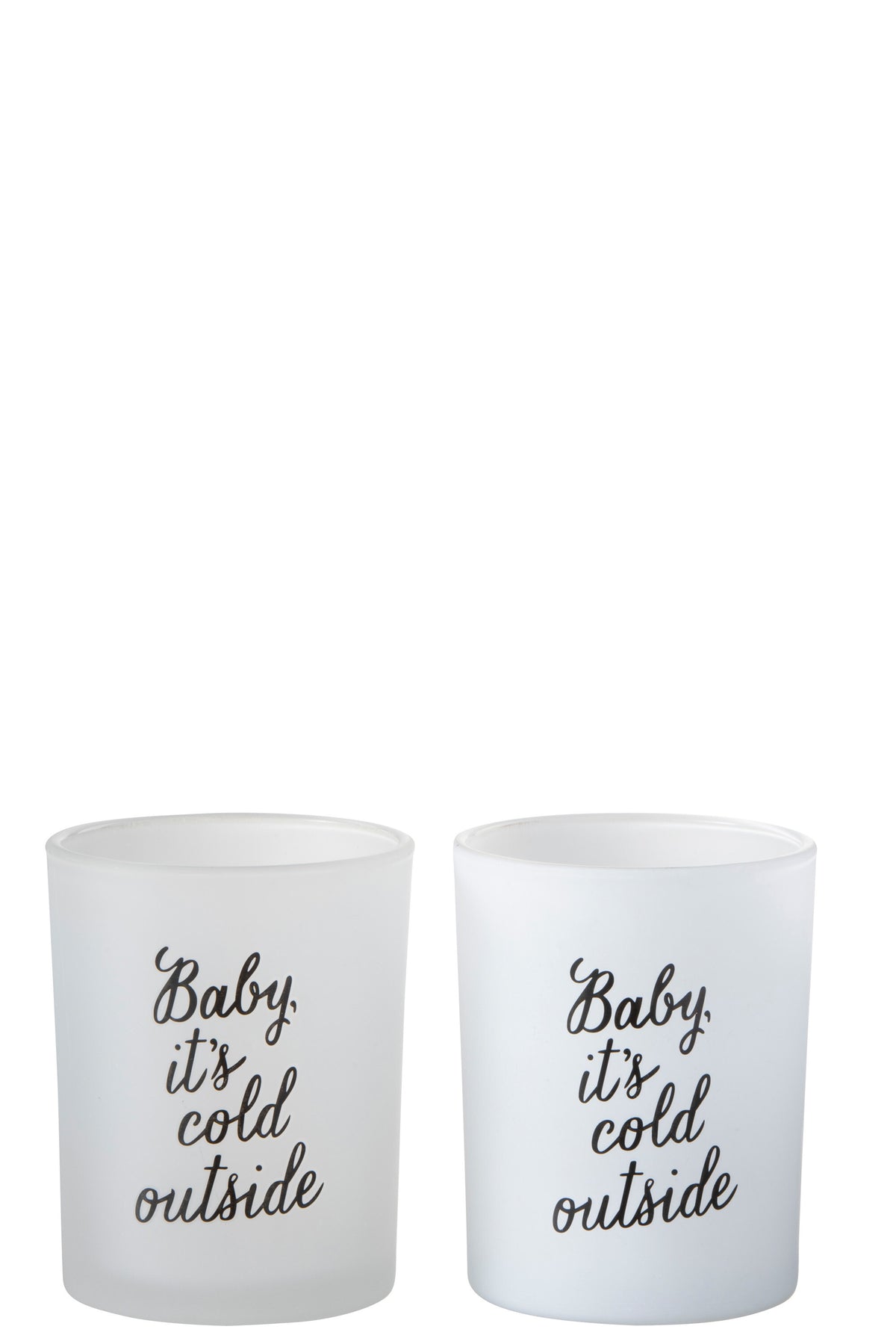 J-Line windlicht Baby - glas - wit/zwart - large - 2 stuks