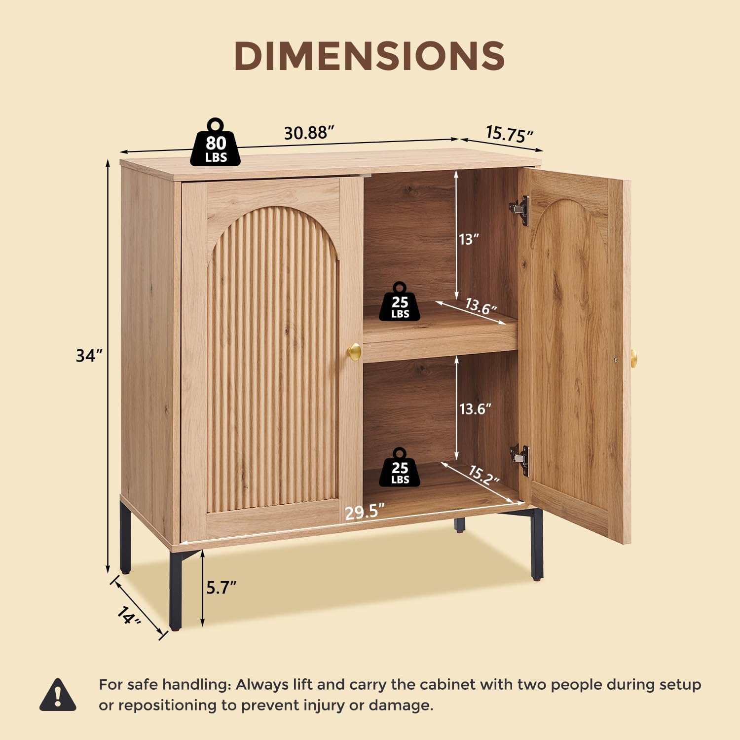 Modern TV Stands for 80 inch tvs, 92.63 W Wood Entertainment Center w/Adjustable Shelves, Mid Century Modern TV Stand w/Arched Fluted Doors, Media Console Cabinet for Living Room, Natural