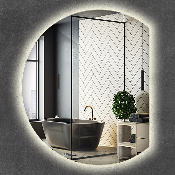 Miroir LED Rond Bord Droit Rétroéclairé Wallfluent 70x80cm Lumière Neutre Ambiance Claire Vertical Horizontal