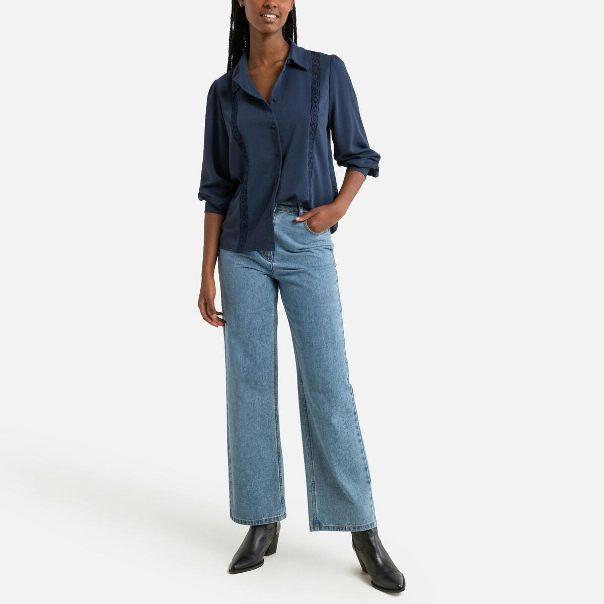 Chemise, manches longues, détail dentelle