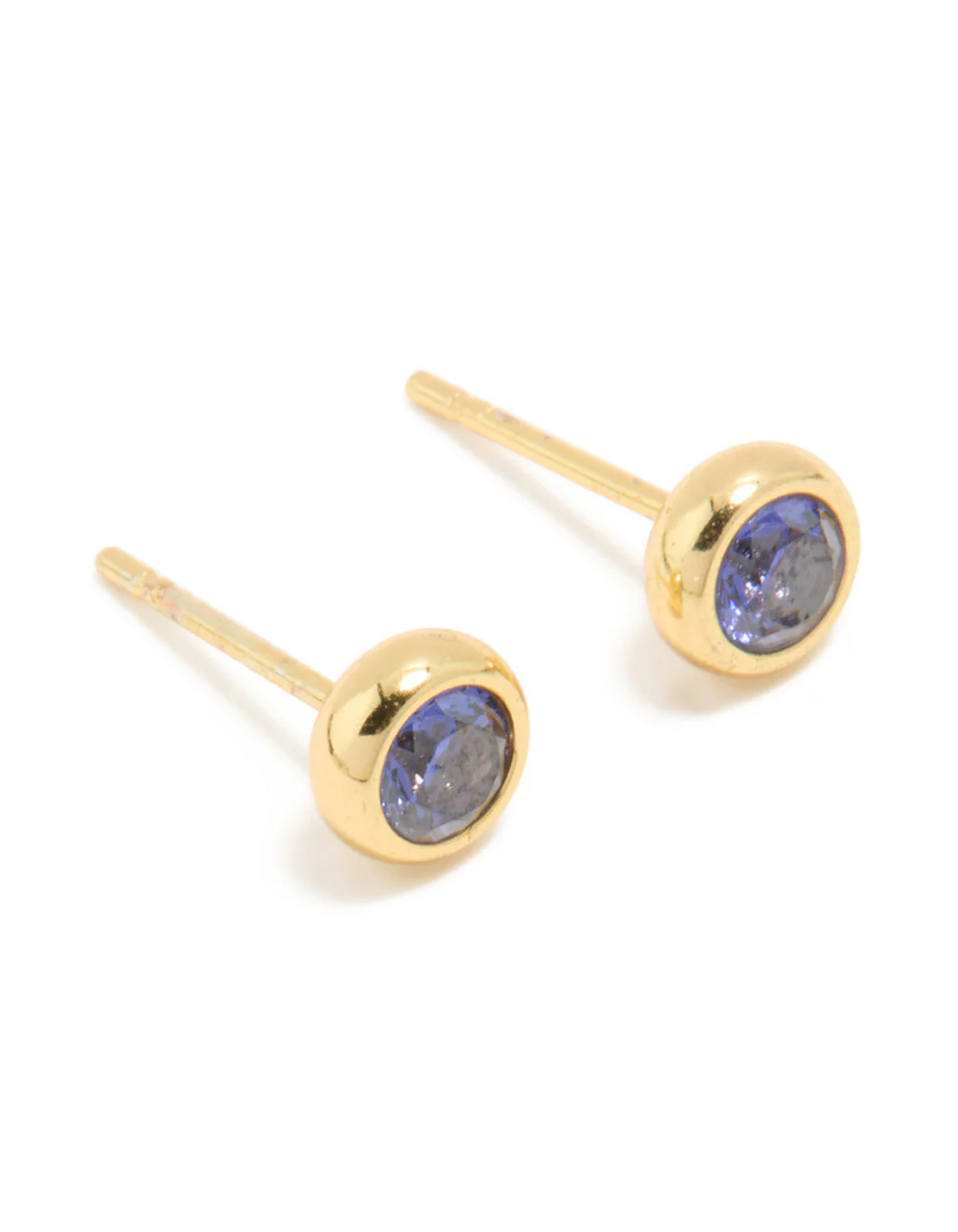 Waterproof Gold Plated Stainless Steel Tanzanite Cubic Zirconia December Birthstone Bezel Earrings