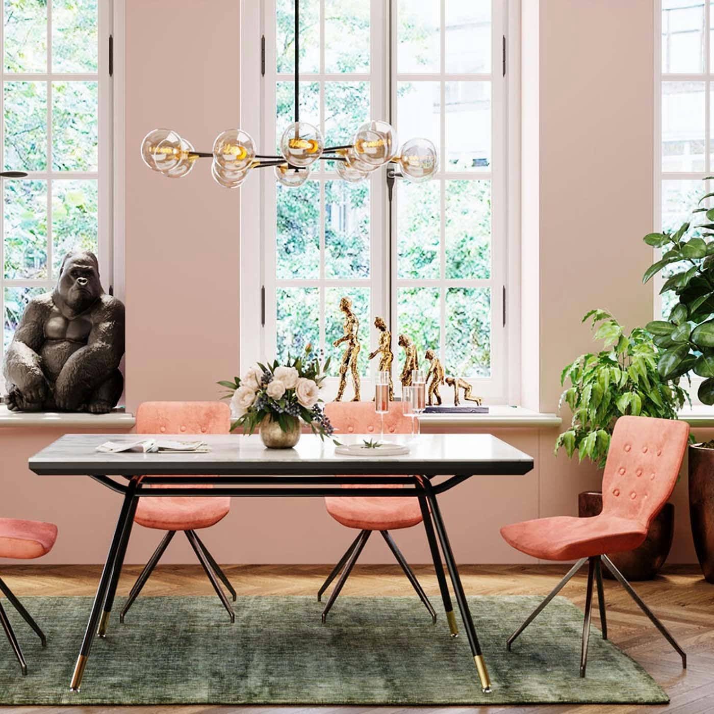 BUTTERFLY - Chaise en velours rose et acier