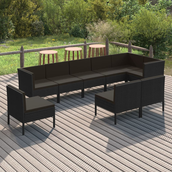 Zestaw wypoczynkowy do ogrodu Czarny Technorattan 3x narożna   6x sofa