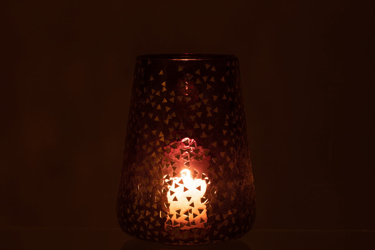J-Line windlicht Driehoek - glas - zwart/goud - extra large
