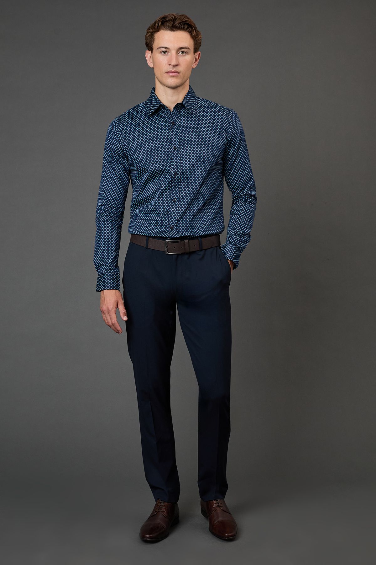 Burton Blue Print Slim Fit Long Sleeve Shirt