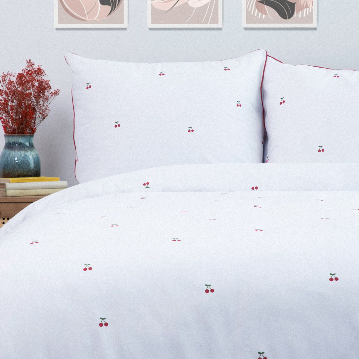 Pościel CHERRINE bawełniana w wiśnie 160x200   2*50x60 cm