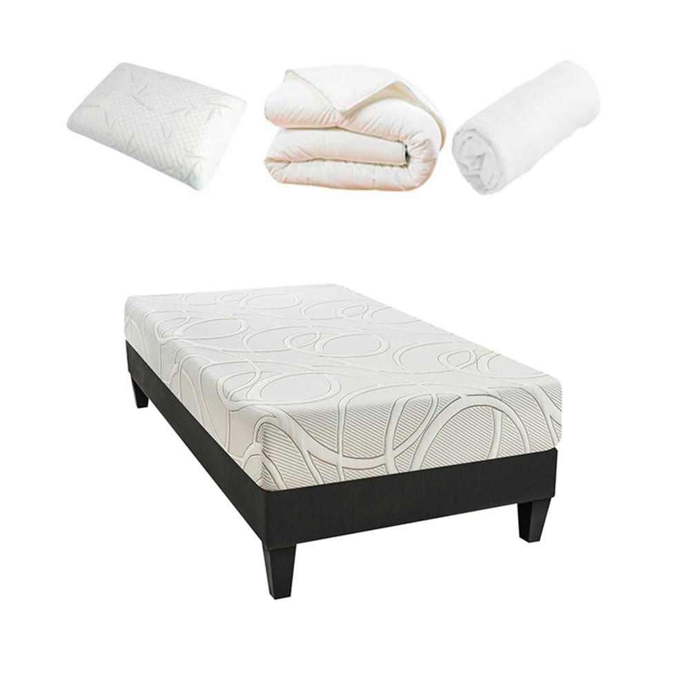 EUPRAXIE - Ensemble  90x200  Matelas + Sommier + Accessoires
