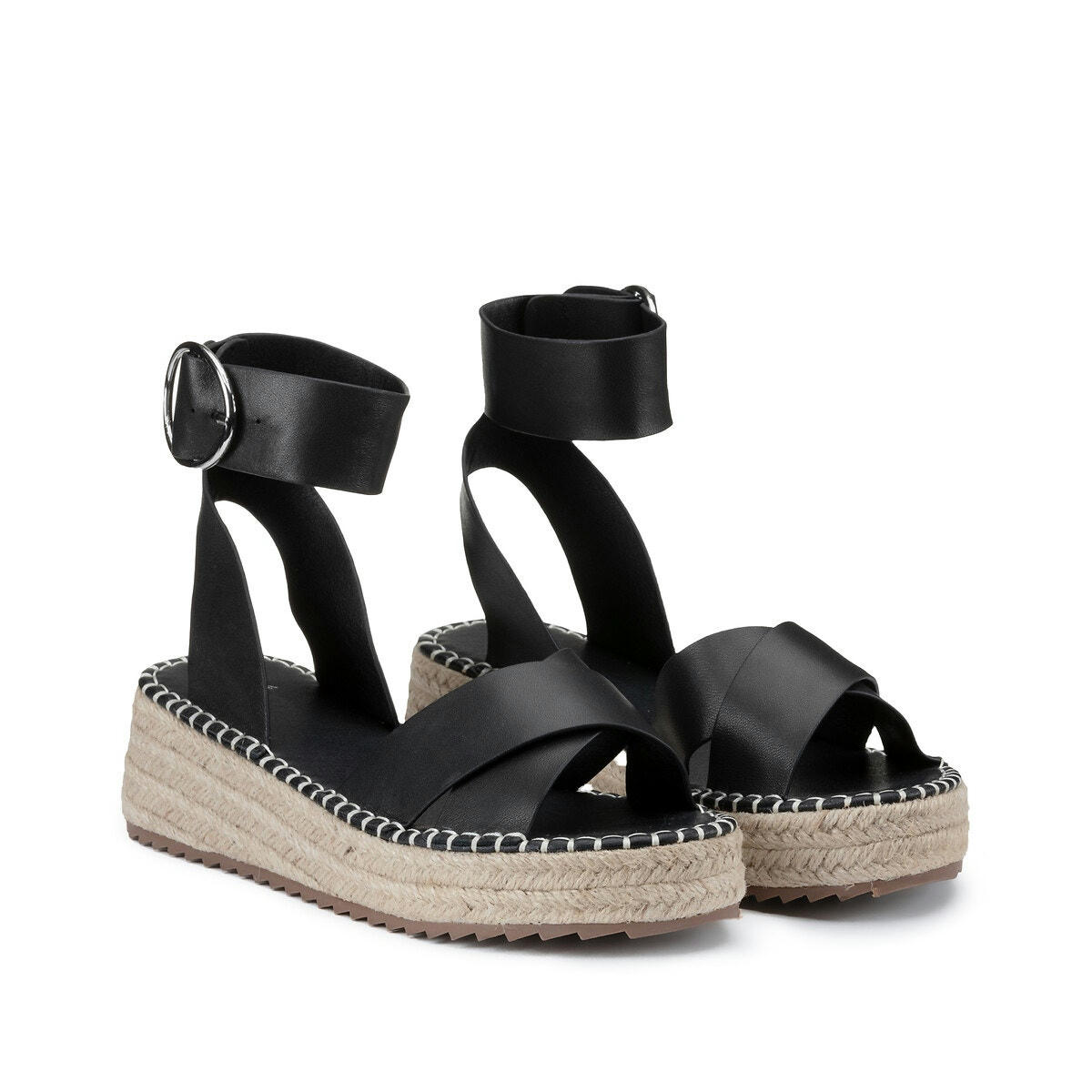 Sandales en cuir, plateforme corde