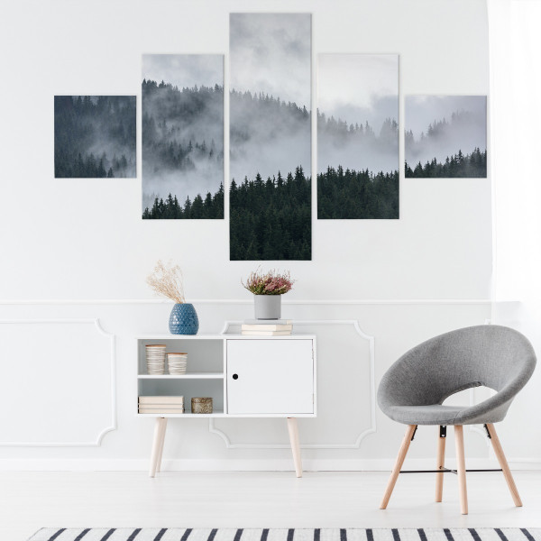 Obraz 5-Częściowy Las We Mgle Krajobraz 3D 150x90cm