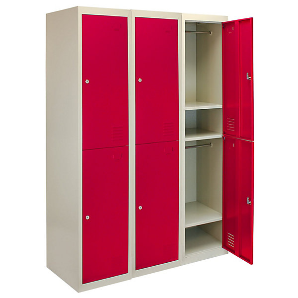 Lot de 3 Casiers de Rangement de 2 Portes en Acier Rouge