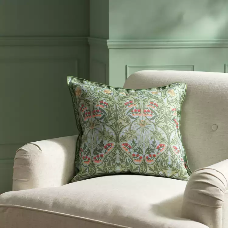 Habitat x Morris & Co. Bluebell Cushion - Green - 50x50cm