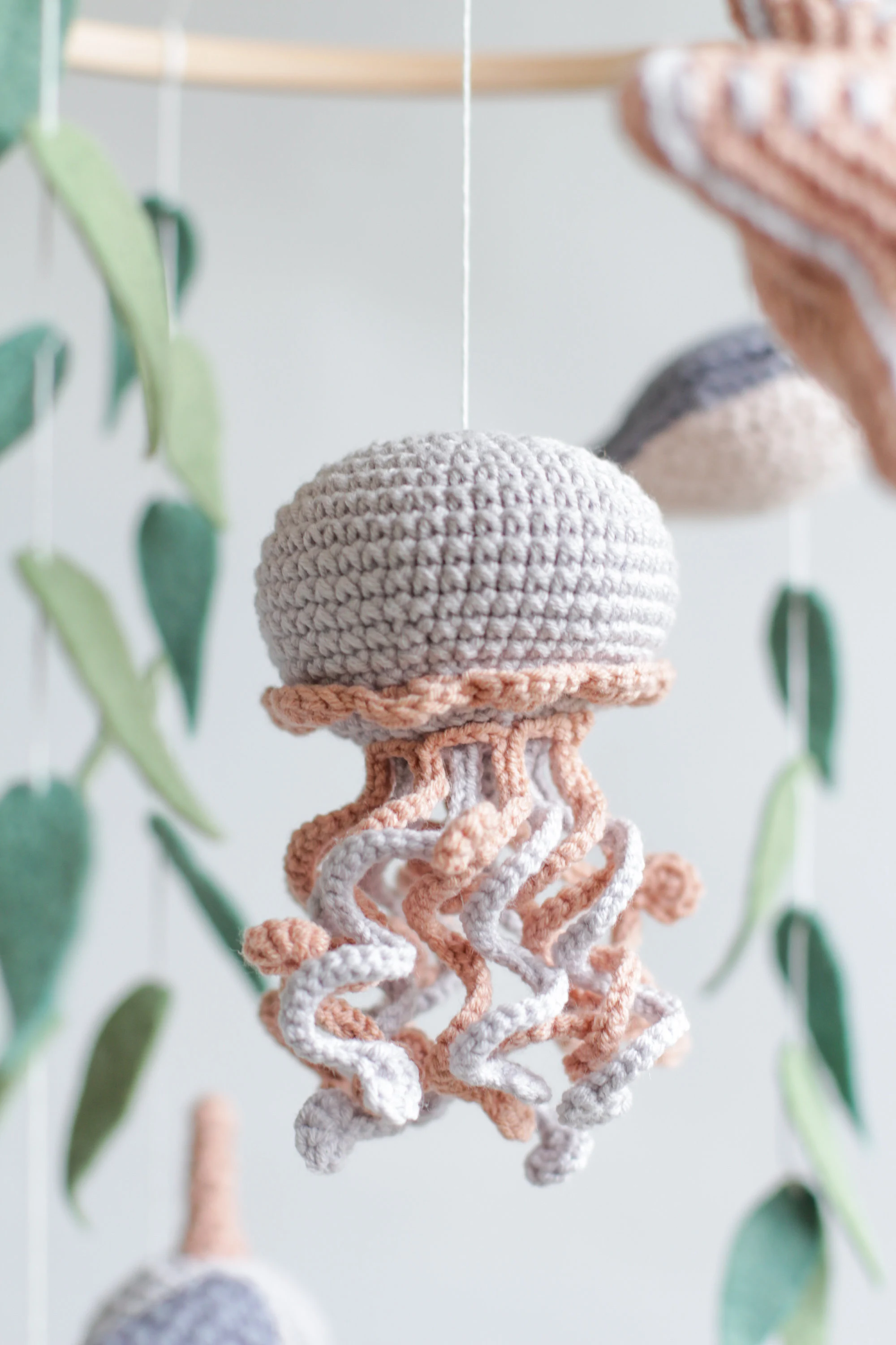 Ocean baby mobile. Nautical baby mobile. Ocean baby mobile with Narwhal, Jellyfish, Turtle, Stingray fish, Shark, Starfish and Puffer fish