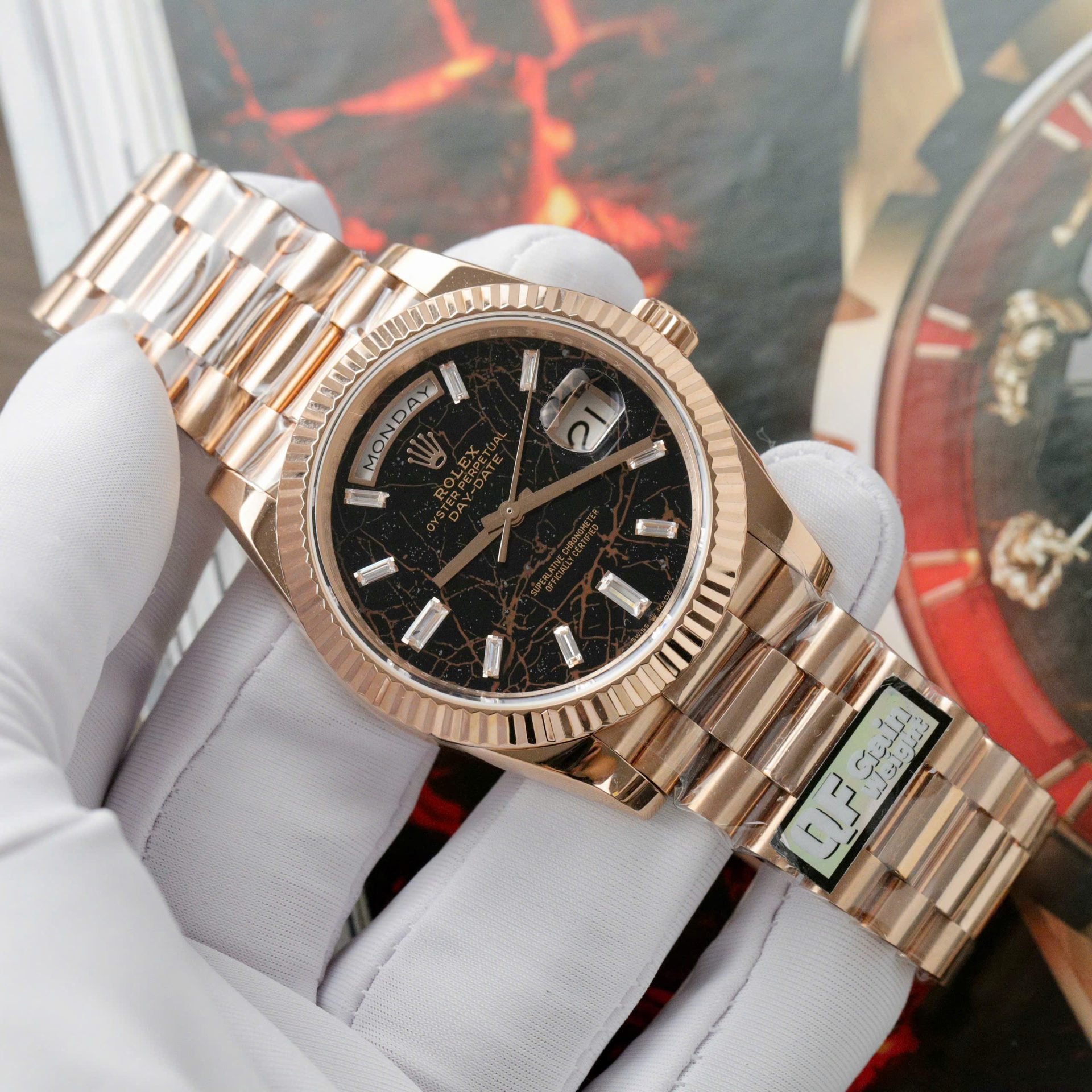Rolex Day-Date RG Plated Eisenkiesel Dial CZ Diamonds 36mm Super Clone
