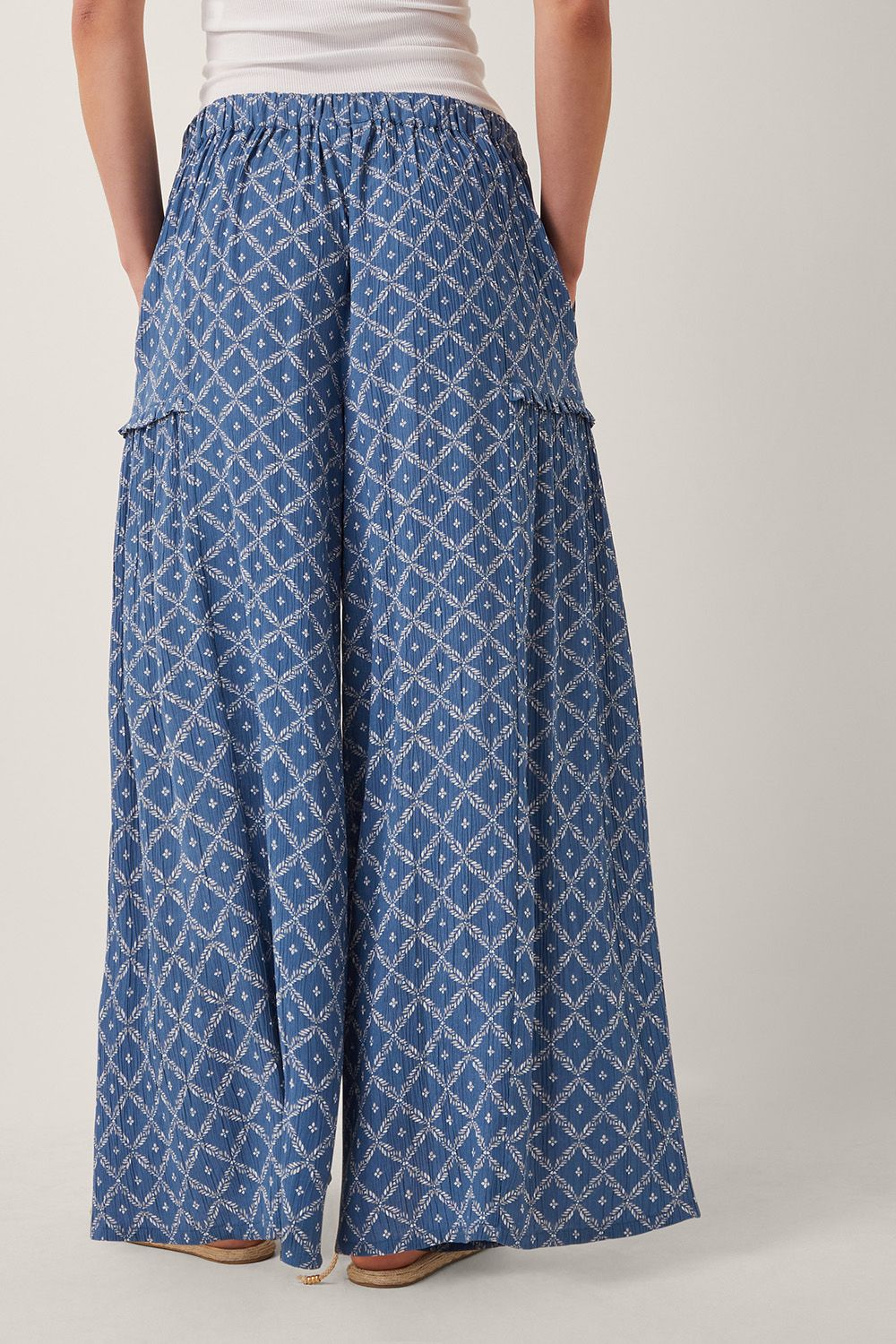 Monsoon Rita Print Wide Leg Trousers Blue