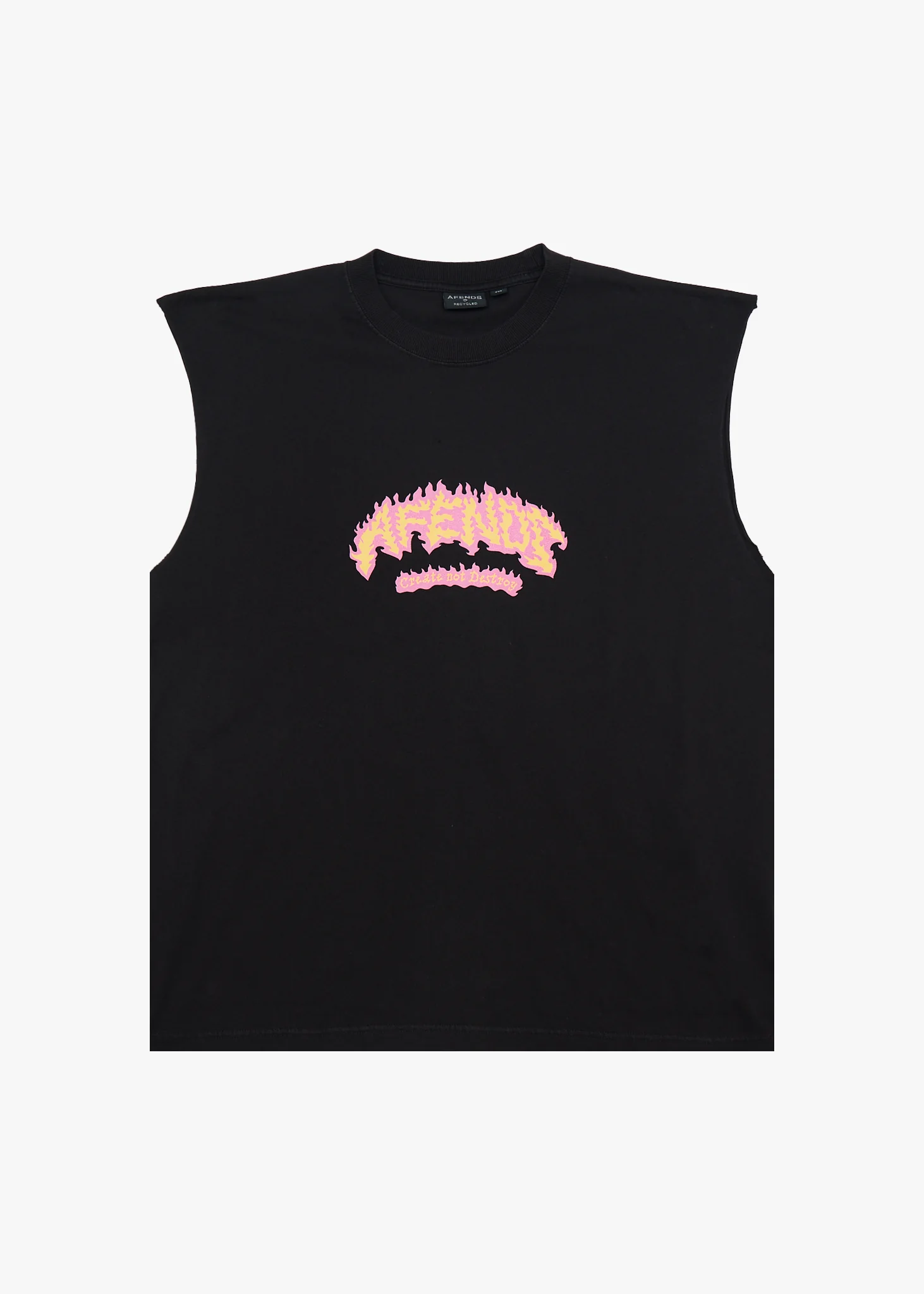 AFENDS Mens Flame On - Sleeveless Tee - Stone Black