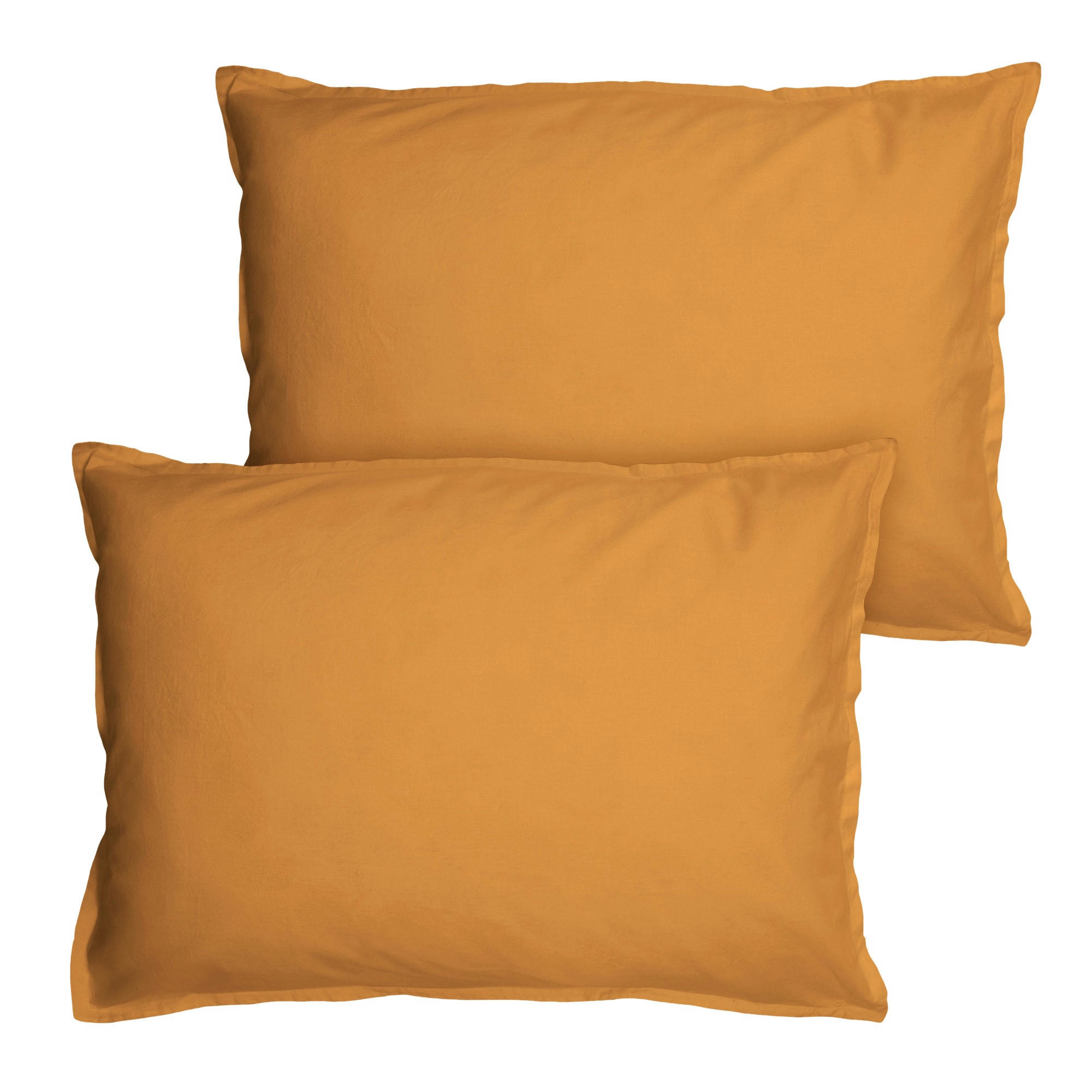 COTON LAVÉ VOLANT - Set de 2 taies d’oreiller unies finition volant Caramel 65x65cm