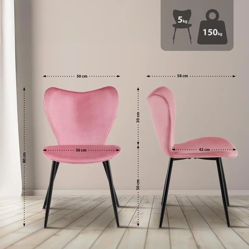 CLP Eetkamerstoel Maika zwart Frame - Fluweel - roze