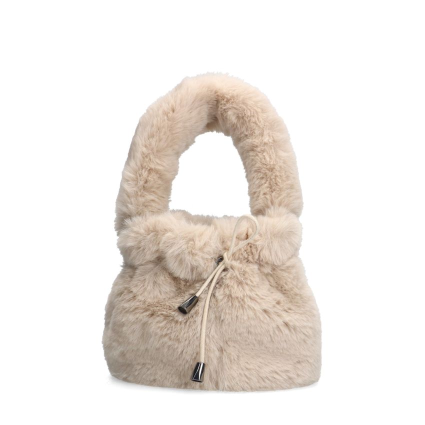 Manfield Beige fake fur mini handtas