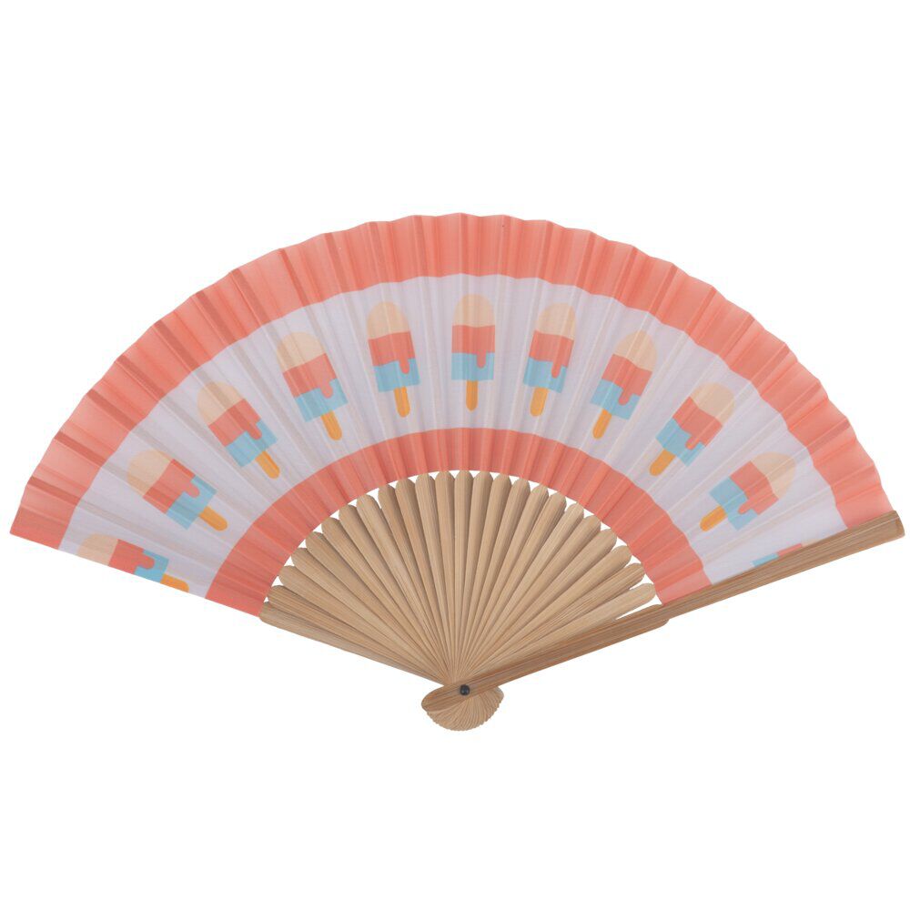 éventail bambou et polyester motif glaces rose et blanc L37xH21cm