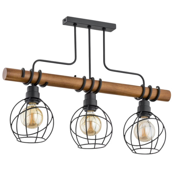 Lampa wisząca czarna-ciemne drewno Fibia 3xE27x60W wym: 48x15x66 cm Alfa