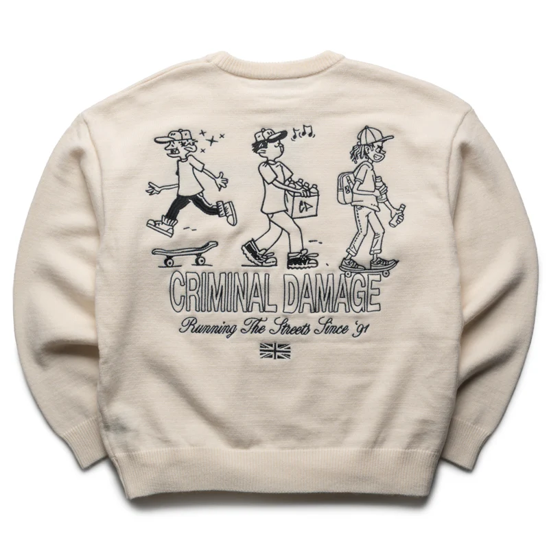 Criminal Damage Running Street Knit Sweater - Ecru