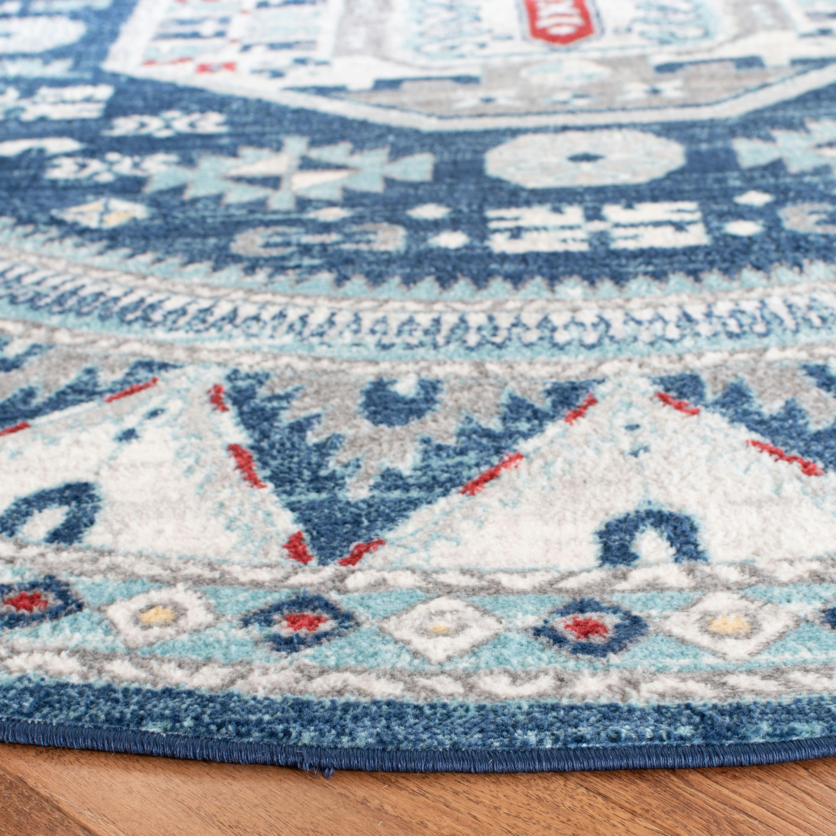 KAZAK - Tapis de salon interieur en bleu & crème, 201 x 201 cm