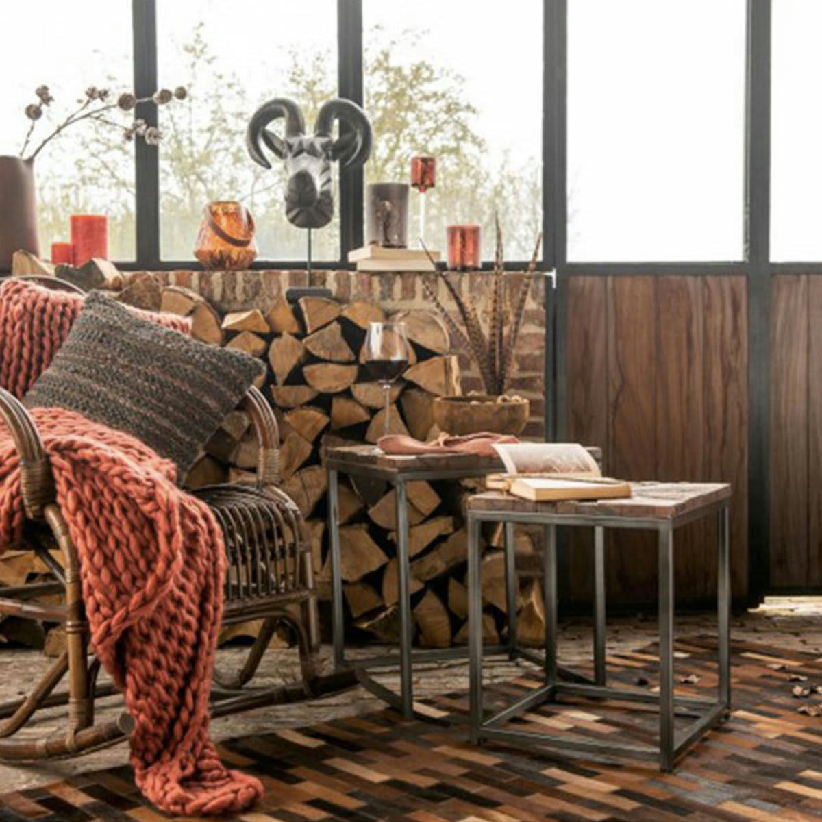 NIKINE - Lot de 2 tables basses carrées en bois et métal