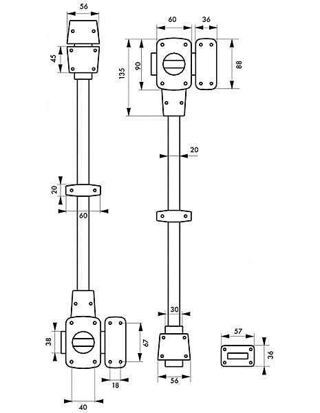 Lot de 2 verrous à bouton Mirage 6 pour porte d'entrée, cyl. 45mm, tringles 2 pts en acier, droit, 3 clés, bronze - THIRARD