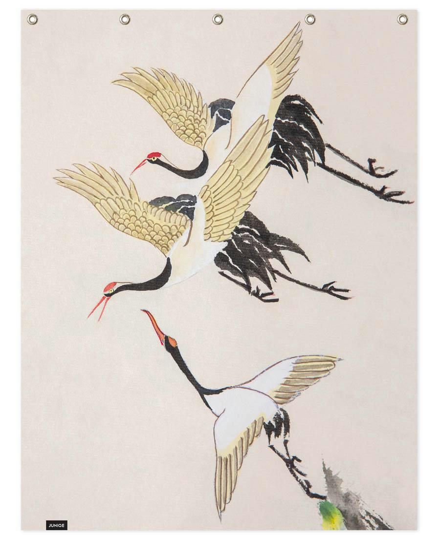 SWOOPING CRANES - Rideau de douche en polyester en blanc ivoire & gris 150x200