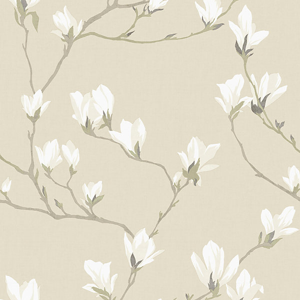 Papier peint vinyle intissé fleuri beige L.1000 x l.52 cm Laura Ashley Magnolia grove