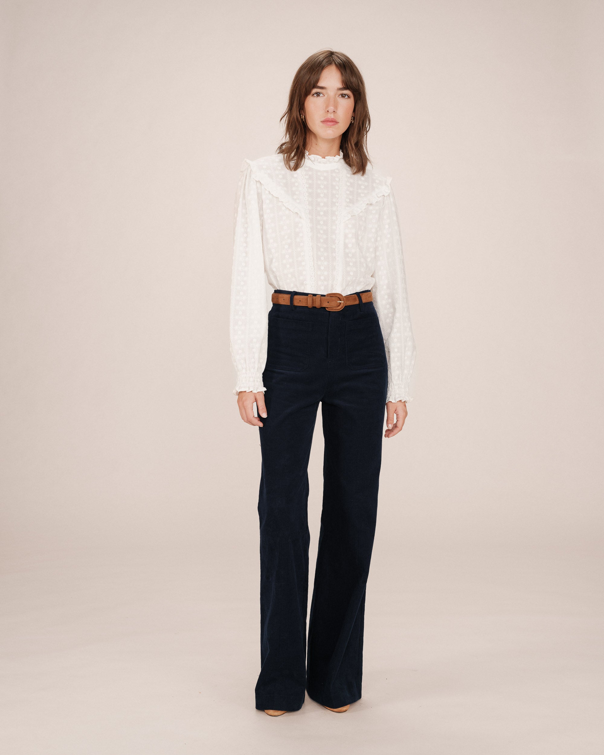 Pantalon large velours marine Samba