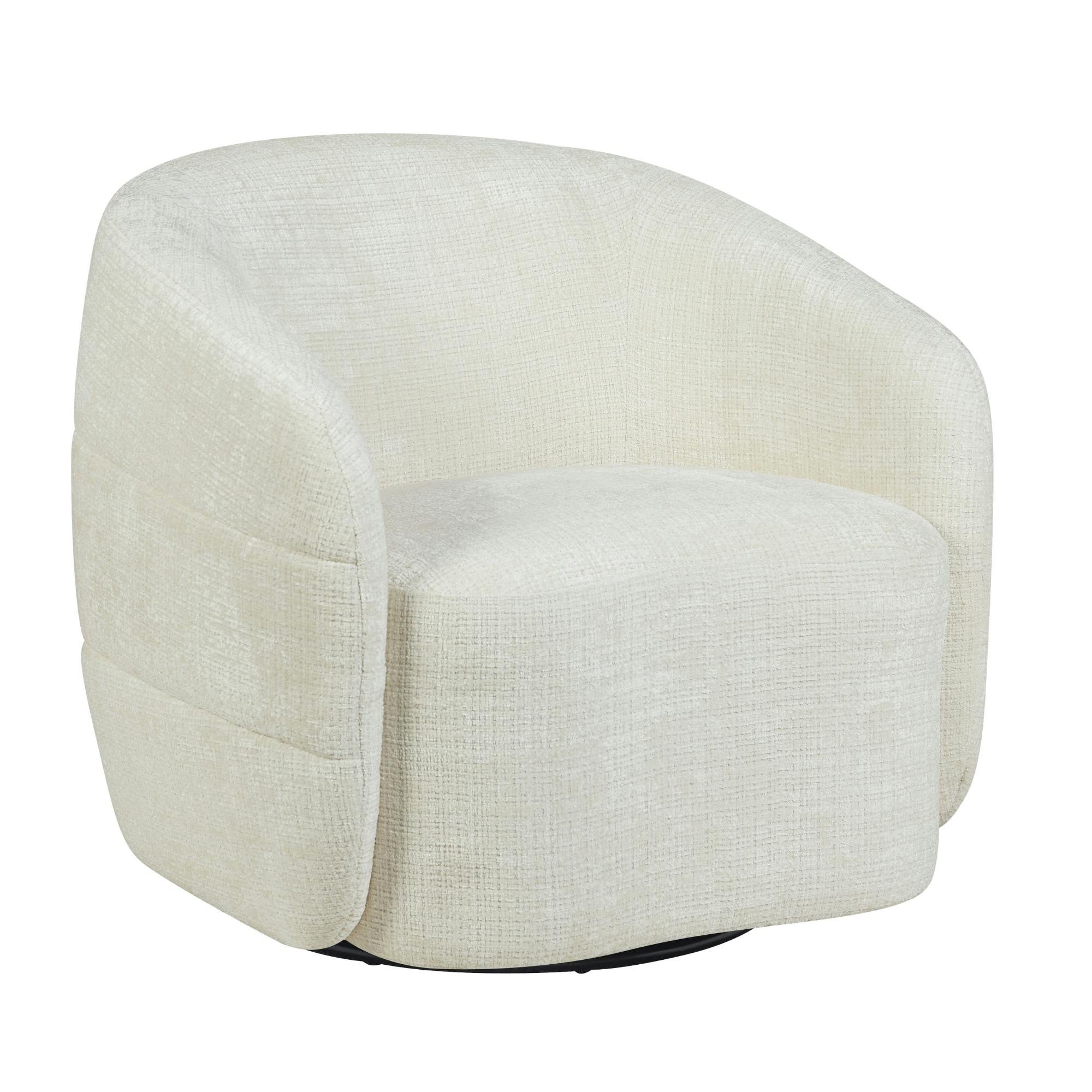 Fauteuil salon pivotant blanc crème tissu chenille BELORA