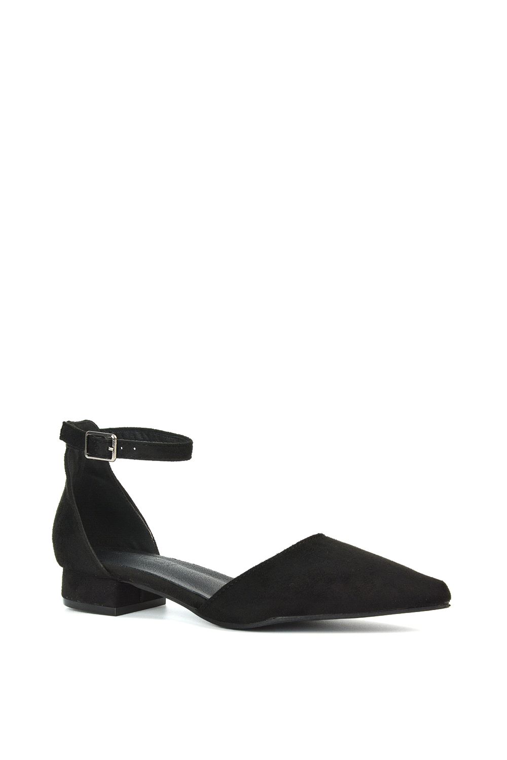 XY London Jenny' Low Heel Flat Pointed Toe Ankle Strap Court Shoes