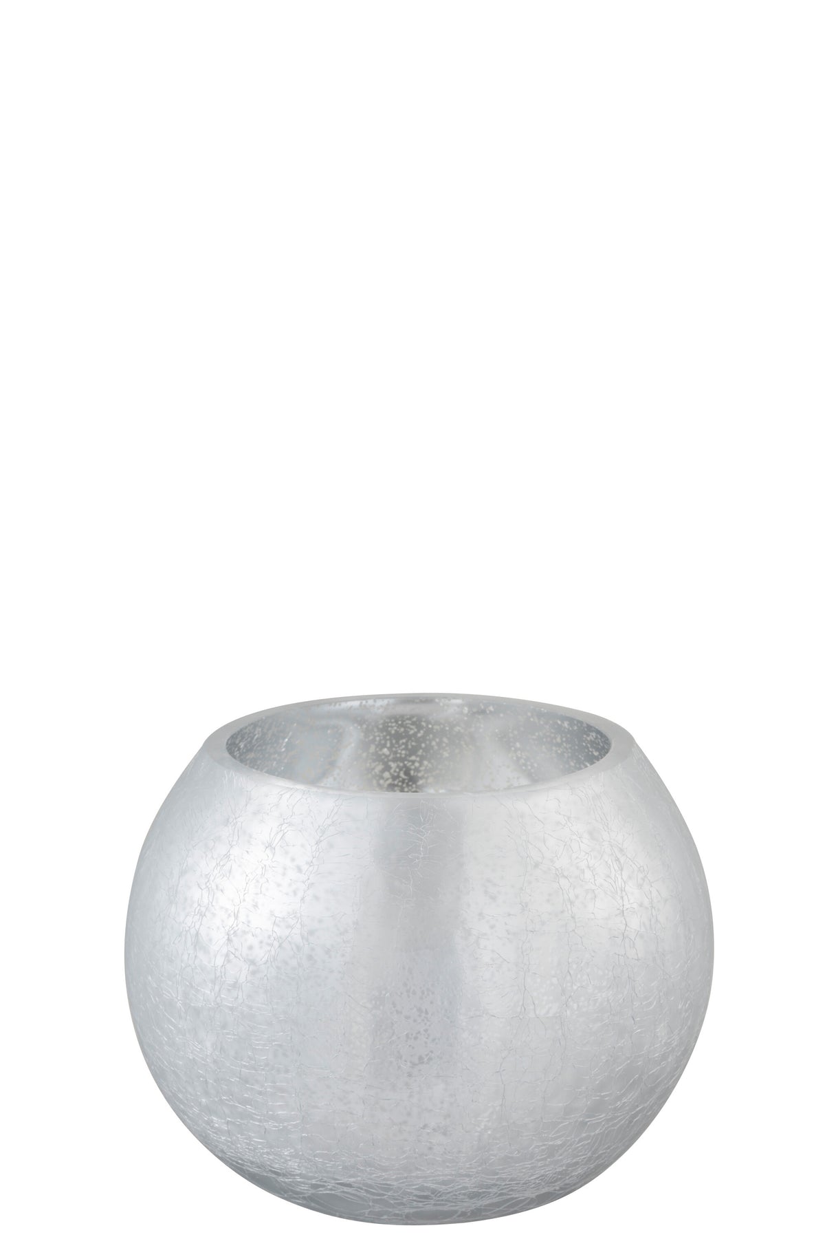 J-Line windlicht Bol Craquelé - glas - zilver - medium