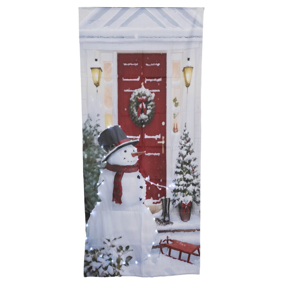 Rideau de porte lumineux 38LED décor bonhomme de neige No&euml;l 90xH200cm