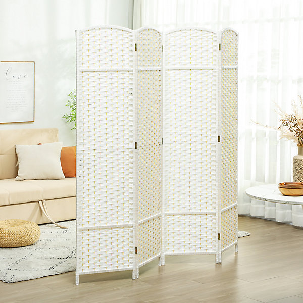 Paravent intérieur pliable 4 panneaux 160 x 170 cm - séparateur de pièce finition tressée - PPbois pin blanc