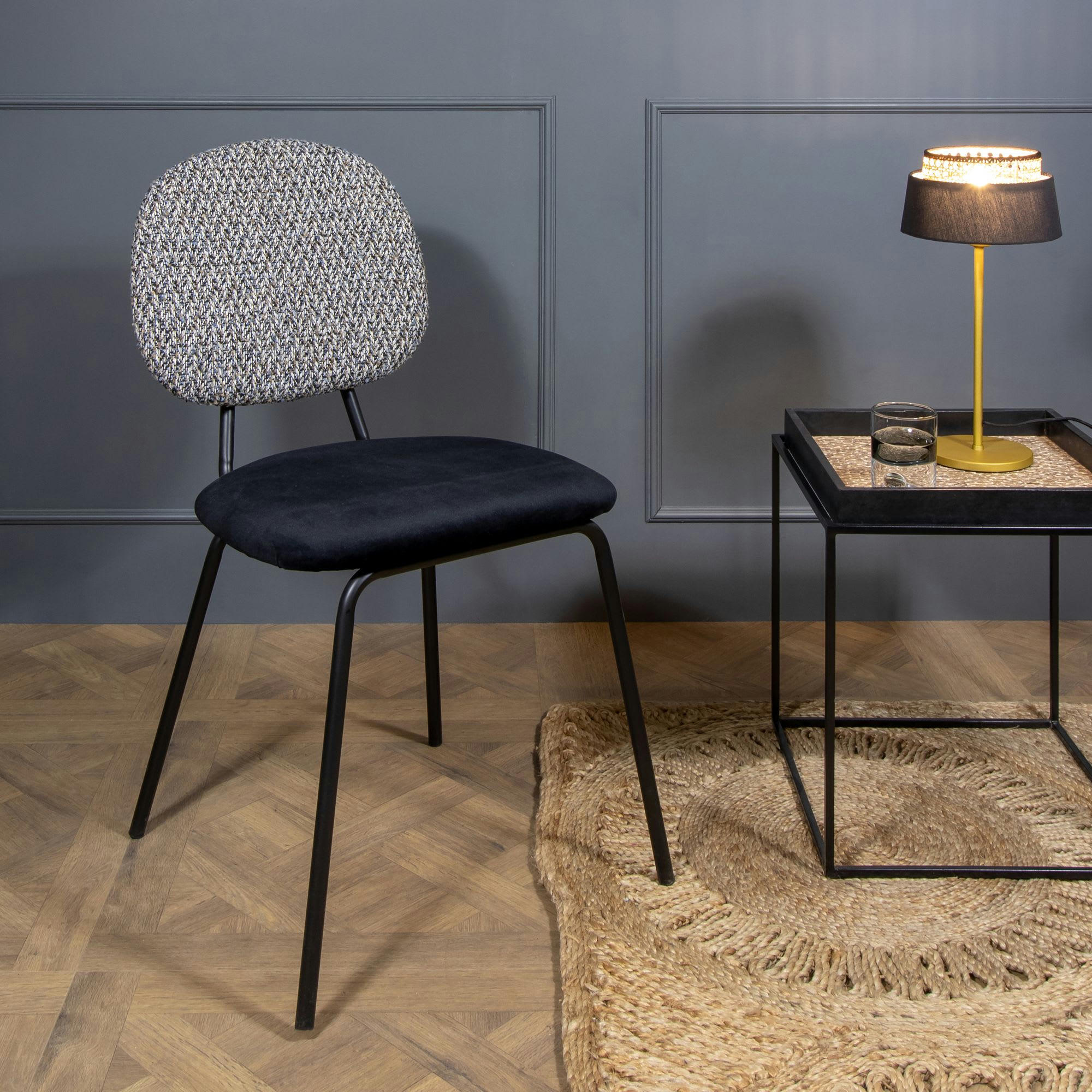 COCO - Lot de 2 chaises en velours noir et pieds en métal noir