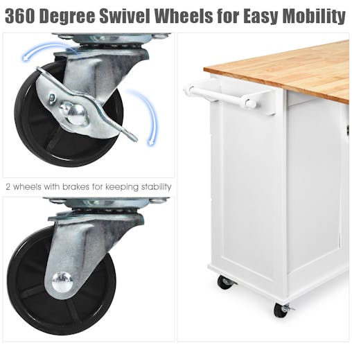 NNECW Kitchen Island Trolley with 3 Drawers & Adjustable Shelves