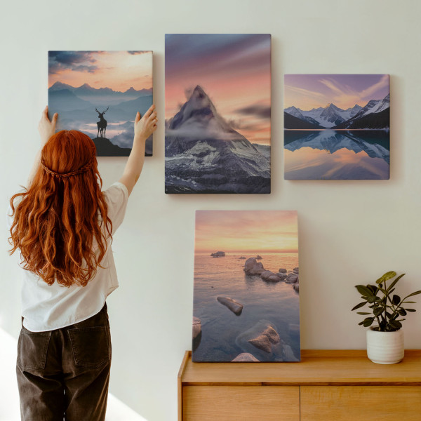 Obraz canvas 4 częściowy Góry jeziora jeleń |40x40, 40x60| Wallfluent
