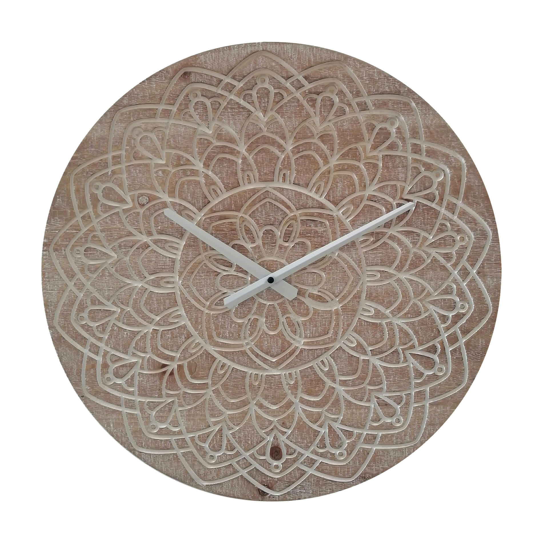 - Horloge murale style boho marron et blanc sculpté Ø 50 cm