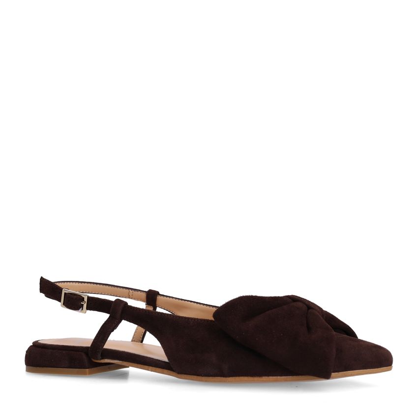 Manfield Bruine suède slingbacks met strik