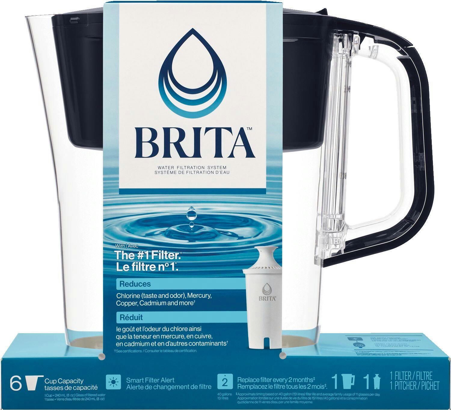 Brita® Denali Water Filter Pitcher with Standard Filter, BPA Free, 6 Cup, Black