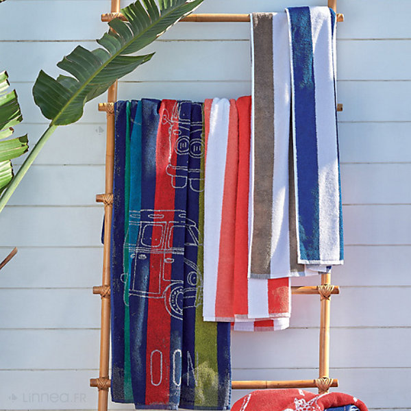 Drap de plage à rayures 75x150 cm coton collection ELBE bleu