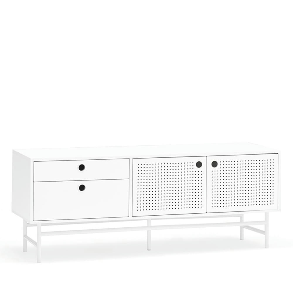 PUNTO - Buffet en bois 2 portes 2 tiroirs L140cm blanc