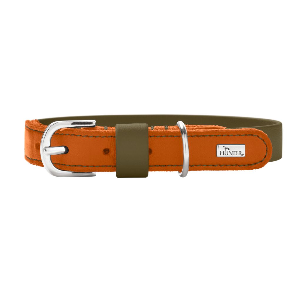 HUNTER Collar Wolmar BioThane® x Leather - Khaki/Orange